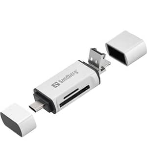 Cititor de carduri SD MicroSD cu conectare USB type C USB Micro USB Sandberg 136-28 argintiu