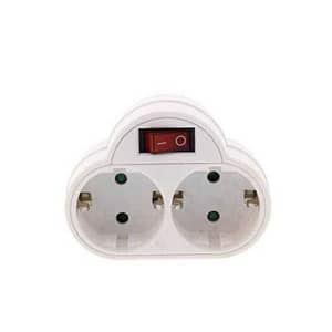 Fisa dubla cu contact protectie si intrerupator 2x SCHUKO Well