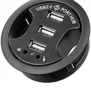 Hub USB 2.0 cu 3 porturi +audio montabil in birou negru Goobay