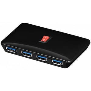 HUB USB 3.0 la 4x USB +alimentator tata-mama negru GOOBAY