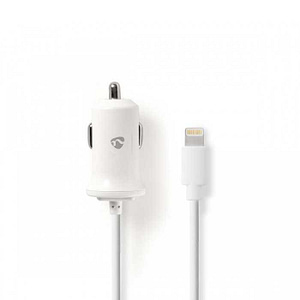 Incarcator auto 12V - Apple Lighting 2.4A certificat MFi alb 1m Nedis
