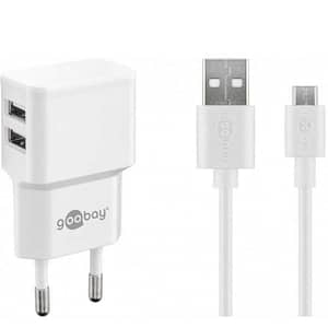 Incarcator de retea dual 2x USB cu cablu micro USB 2.4A alb Goobay