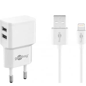 Incarcator dual Apple Lightning USB 2.4A 12W 1m alb Goobay