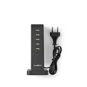 Incarcator multiport de familie Nedis 5x USB 2.1A (max) 45W + 1x USB type C 30W PD negru