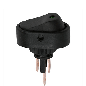 Interupator basculant 1 circuit 12V 20A OFF-ON LED verde cu retinere 2 pini