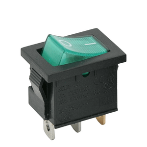 Interupator basculant 1 circuit 3 pini 6.5A 250V OFF-ON verde cu retinere