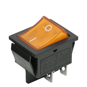 Interupator basculant 4 pini 1 circuit 16A 250V OFF-ON galben 21.7x28.5mm