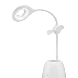 Lampa de birou cu ventilator Acumulator si Suport de pixuri alba Goobay
