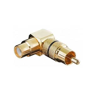 Mufa adaptor RCA mama la RCA 90 tata inel negru metal aurit Goobay