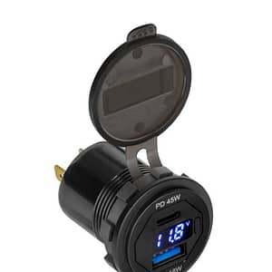 Mufa montaj incarcare auto 12-24V - USB + USB type C PD QC 3.0 63W cu display PY-CHR0007