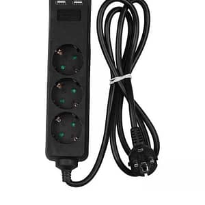 Prelungitor 3 prize + 2x USB 1.5m 3G1.5mm2 negru V-TAC SKU-8776