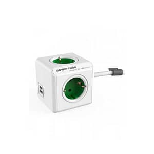 Prelungitor in forma de cub 4 prize 2x USB lungime cablu 1.5m alb/verde Allocacoc