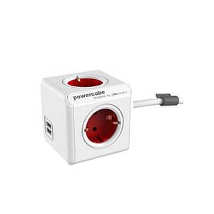 Prelungitor in forma de cub 4 prize 2x USB lungime cablu 1.5m rosu Allocacoc