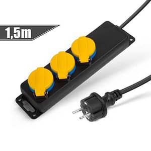 Prelungitor pentru exterior cu capac 1.5m 3 prize 3x1.5mm2 IP44 negru Delight 20223C