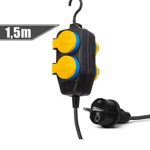 Prelungitor pentru exterior cu capac 1.5m 4 prize 3x1.5mm2 IP44 negru Delight 20223D