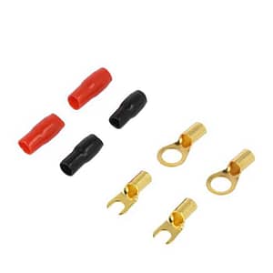 Set 4 papuci terminal 8GA 5mm izolati rosu si negru tip furca si inel pentru sertizare 4CarMedia TERMINAL-SET-8GA