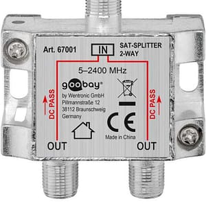 Splitter SAT 2 iesiri pentru dispozitive prin satelit 5-2400MHz Goobay 67001