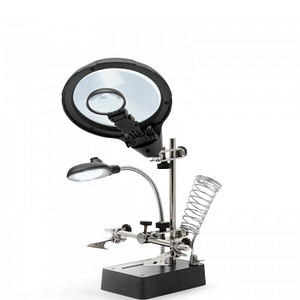 Suport CI cu lupa 9/ 3cm iluminata 5x LED 15lm si cleme crocodil Fahrenheit