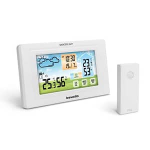 Termometru digital si ceas cu alarma exterior / interior alimentare USB sau 2x AAA alb BEWELLO BW2070