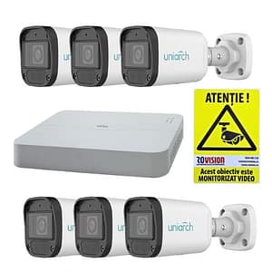 Kit supraveghere IP simplu 6 camere Uniarch 4MP IR 30m Lentila 2.8mm PoE Microfon IP67