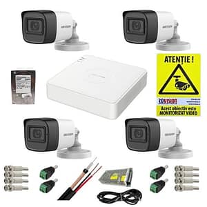Kit supraveghere complet Hikvision 4 camere 5MP IR 30M Audio