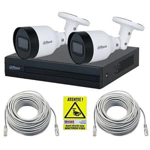 Kit supraveghere IP Dahua 2 camere 5MP IR 30m PoE Microfon