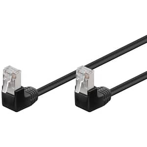 Cablu Patch CAT5e 2x RJ45 90 FTP 0.5m negru pentru Conectare retea /Ecranat /Protectie la indoire 96077 Goobay