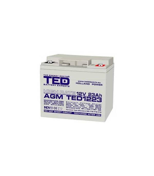 Acumulator 12V 23A AGM VRLA High Rate 181x76x167mm M5 TED Battery Expert Holland