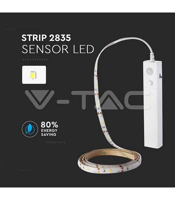 Banda LED 2835 2.4W 1m 2700K cu senzor de miscare si alimentare baterii 4x AAA V-TAC - imagine 3