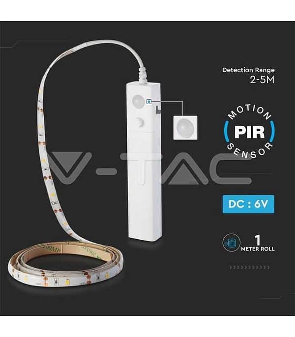 Banda LED 2835 2.4W 1m 2700K cu senzor de miscare si alimentare baterii 4x AAA V-TAC - imagine 4