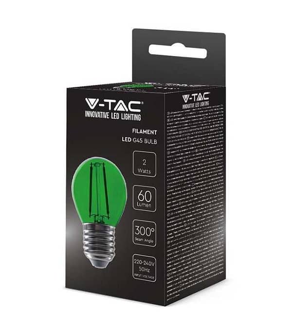 Bec LED G45 E27 2W cu filament lumina verde V-tac SKU-217411 - imagine 2