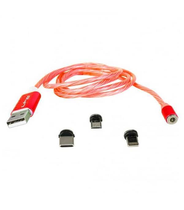 Cablu 1m 3in1 USB TYPE C iPhone Micro USB iluminat LED rosu
