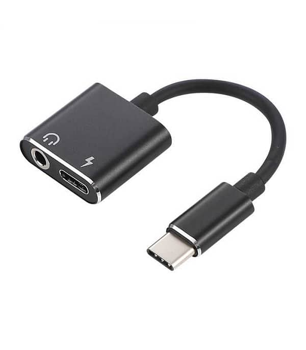 Cablu adaptor USB Type C tata - Jack 3.5 mm mama STEREO si USB Type C mama 7cm Well