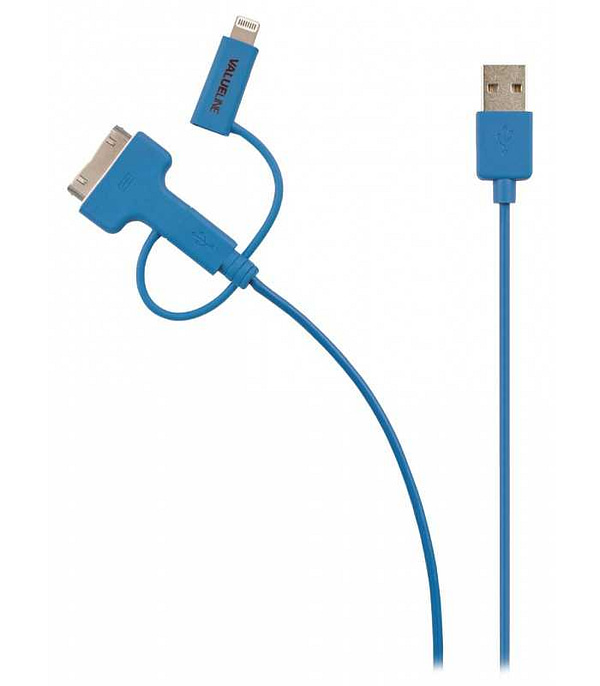 Cablu alimentare si sincronizare albastru USB 2.0 - micro USB +adaptor lightning +Apple Dock 30pini 1m cupru Valueline - imagine 2