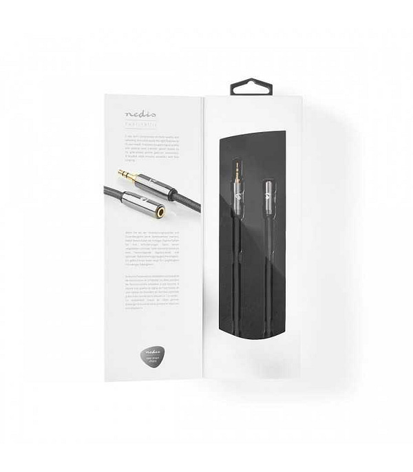 Cablu audio Jack stereo 3.5 mm tata - 3.5 mm mama Nedis 2m gri metal - imagine 3