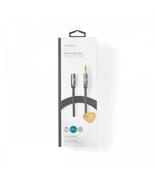 Cablu audio Jack stereo 3.5 mm tata - 3.5 mm mama Nedis 2m gri metal - imagine 4