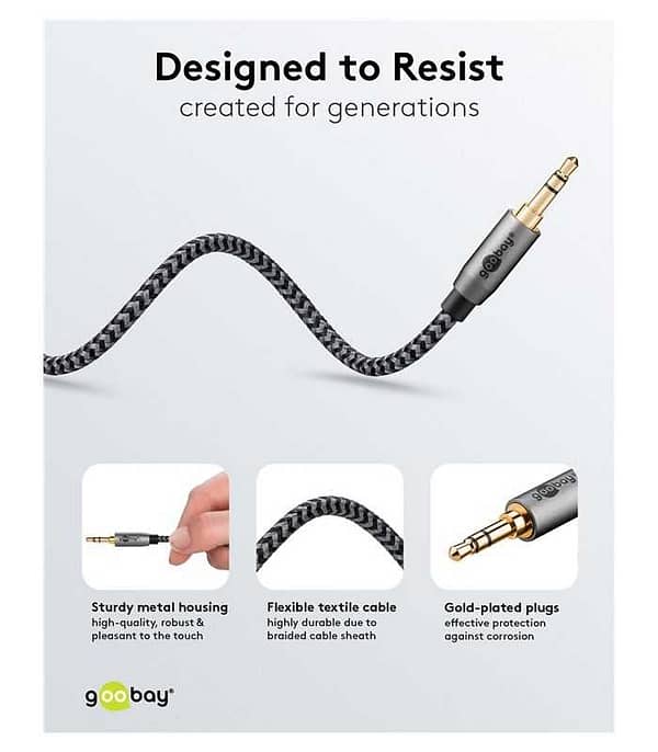 Cablu audio stereo AUX Jack 3.5 mm tata-tata 2m premium extrem de flexibil textil negru Goobay Plus 65274 - imagine 4