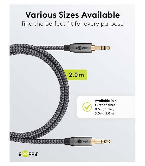 Cablu audio stereo AUX Jack 3.5 mm tata-tata 2m premium extrem de flexibil textil negru Goobay Plus 65274 - imagine 5