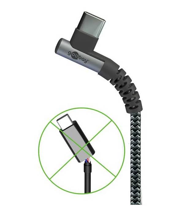 Cablu elegant extra-robust textil USB2.0 type C 90 grade - USB-A 0.5m 60W mufe metalice Goobay 64655 - imagine 3