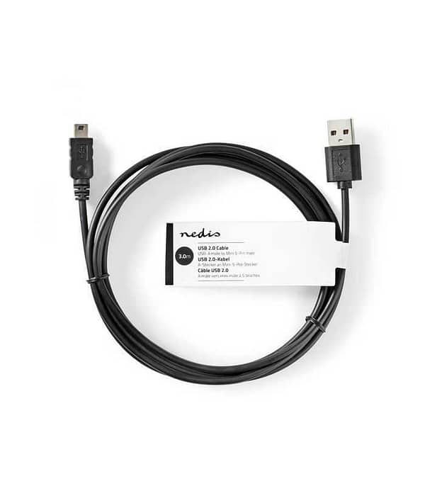 Cablu USB 2.0 A tata - Mini USB 5-Pin tata 3m negru Nedis - imagine 3