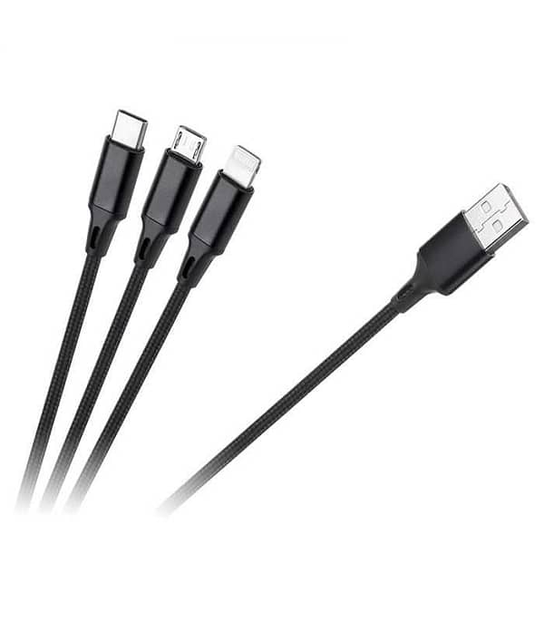Cablu USB 3in1 1m Lighning iPhone TYPE C si micro USB REBEL RB-6005-100-B - imagine 2