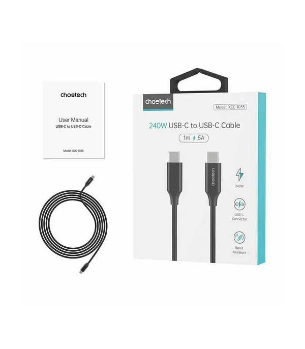 Cablu USB type C - USB type C PD 240W 5A 1m negru textil Choetech XCC-1035-BK - imagine 5