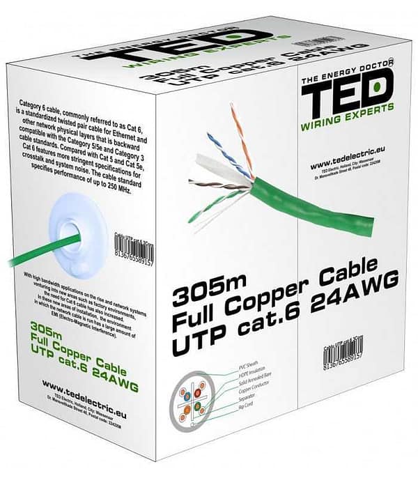 Cablu UTP cat6 cupru integral 0.5 24AWG culoare verde TED Wire Expert - imagine 2