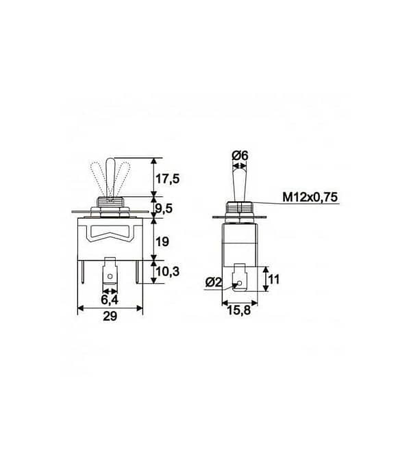 Comutator cu brat de moment 1 circuit 10A 250VAC ON-OFF-ON fara retinere - imagine 2