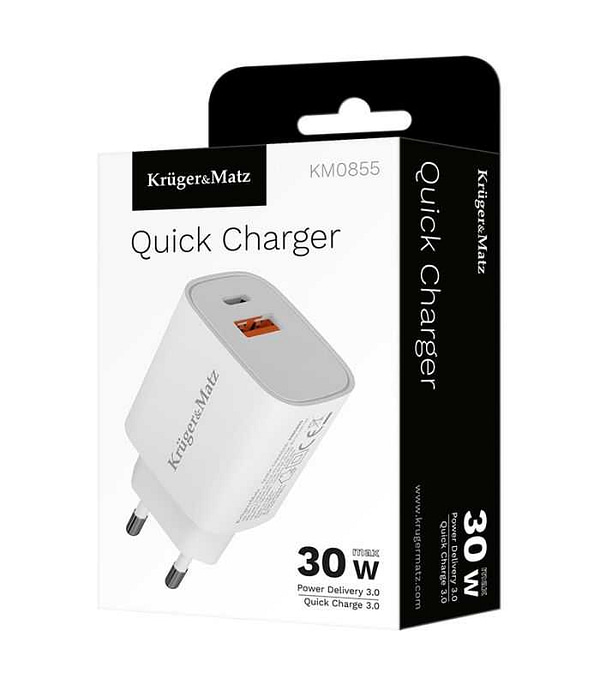 Incarcator rapid de retea USB tip A si USB type C 30W PD 3.0 + QC 3.0 Kruger&Matz KM0855 - imagine 7