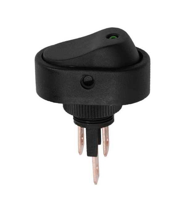 Interupator basculant 1 circuit 12V 20A OFF-ON LED verde cu retinere 2 pini