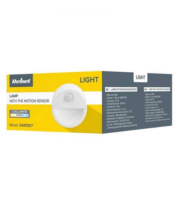 Lampa veghe cu senzor de miscare 0.5W 6500K alb rece 19lm 3x AAA Rebel ZAR0507 - imagine 4