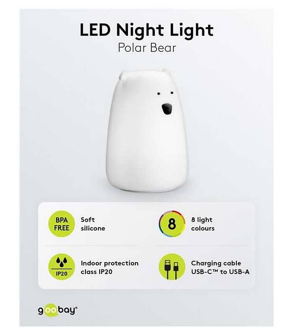 Lumina de noapte cu LED Ursul polar 7 culori 3 moduri lumina cu acumulator Goobay 61647 - imagine 5
