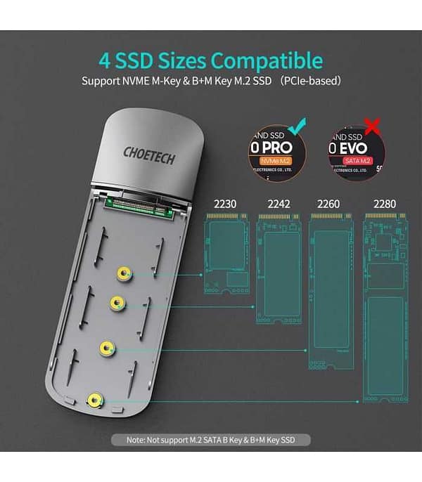Rack extern NVMe M.2 SSD USB TYPE C GEN 2 cu carcasa Choetech PC-HDE16 - imagine 3