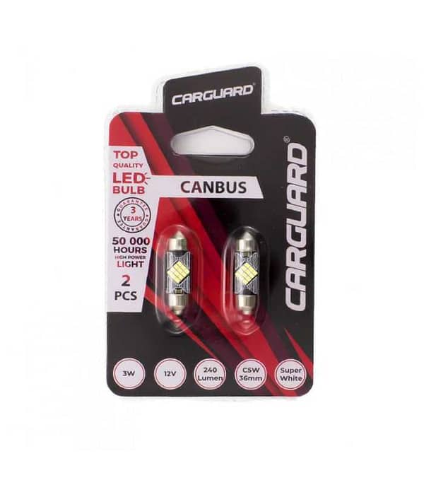 Set auto LED SMD 12V 3W 240lm alb SOFIT 36mm C5W 2buc Canbus pentru interior / portbagaj CarGuard - imagine 3